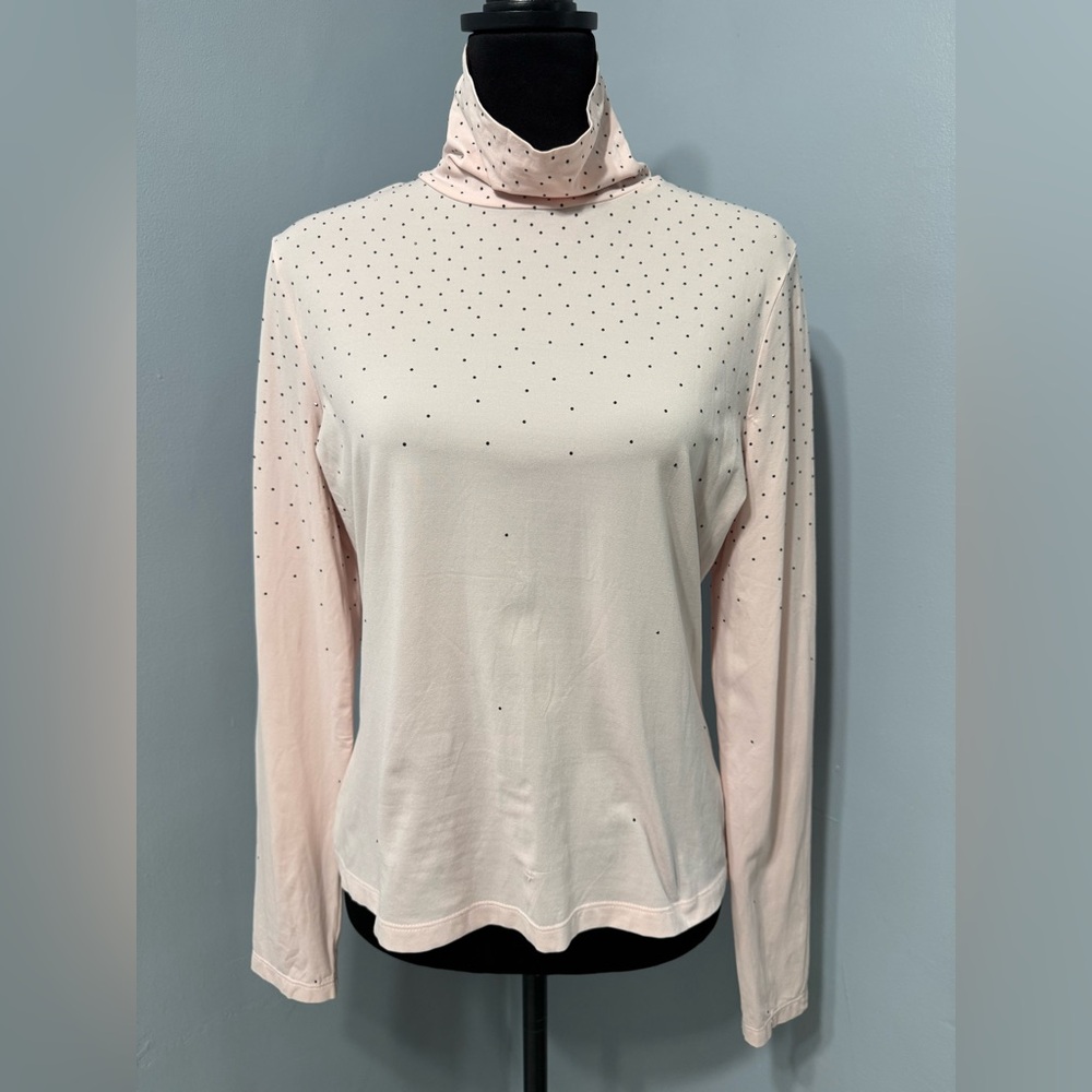 St. John Pale Pink Rhinestone Turtle Neck Long Sleeve Top Women’s Size Medium